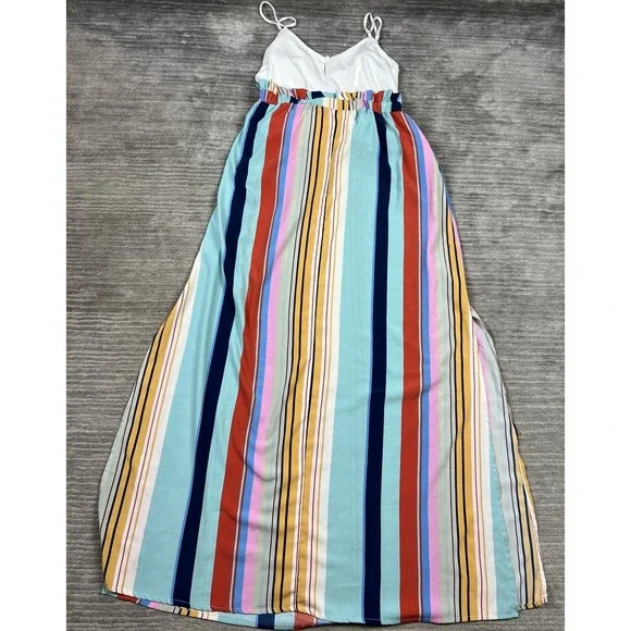 Main Strip Dress Womens Large Sleeveless Multicolor Striped Maxi Belted‎ Casual - Picture 7 of 13
